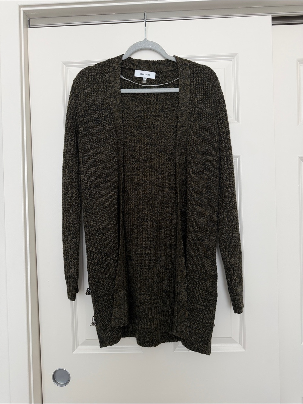 John + Jenn Olive Marled Open-Front Cardigan